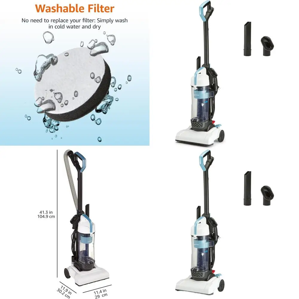 Bagless Upright Vacuum Cleaner for Carpets and Hard Floors, Washable Filter, Tools Included, Detachable Handle, Lightweight, 1.7
Bagless Upright Vacuum Cleaner for Carpets and Hard Floors, Washable Filter, Tools Included, Detachable Handle, Lightweight, 1.7