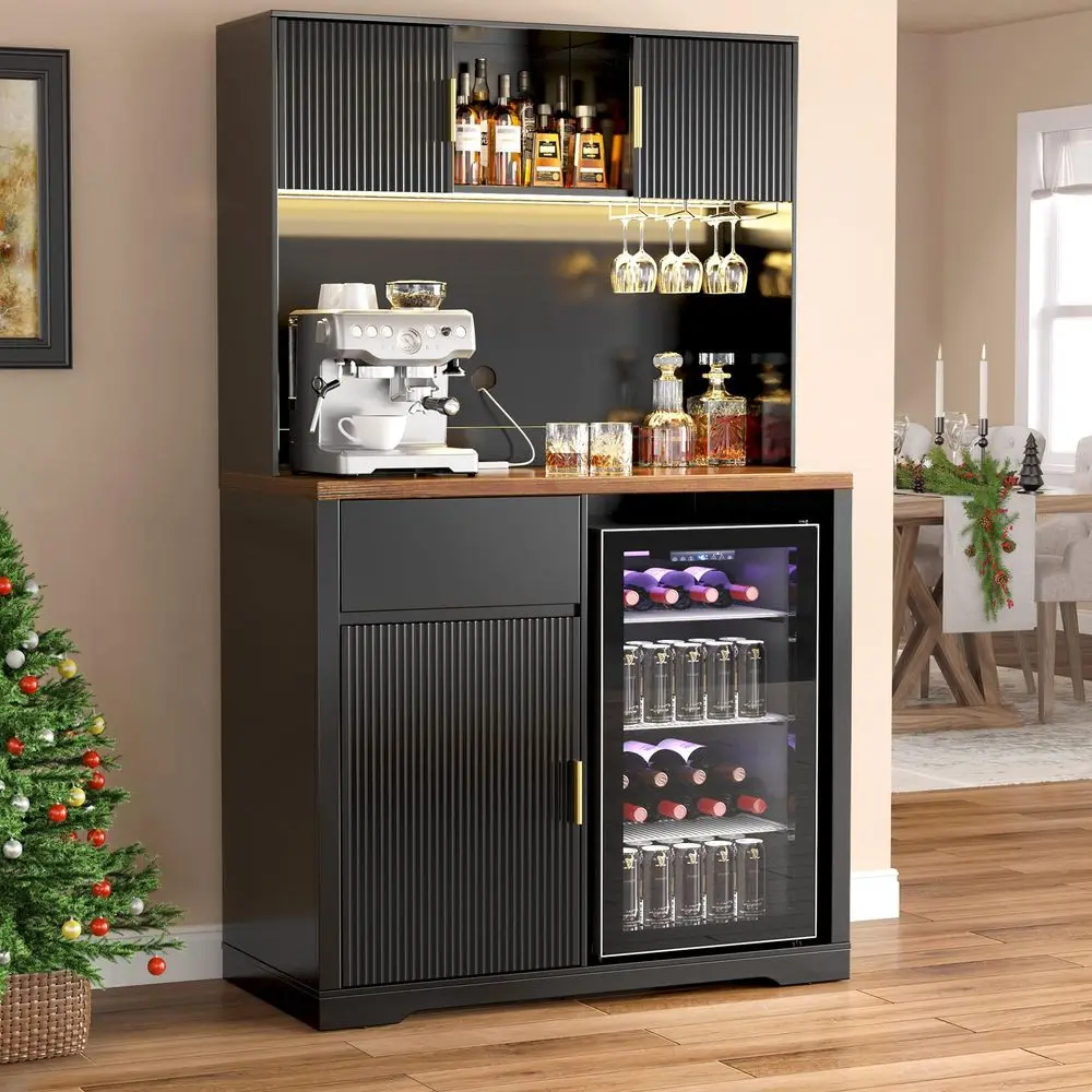 72 Tall Bar Cabinet with Fridge Space, Fluted Coffee Liquor Hutch Cabinet with Storage, Tall Home Bar with LED Light amp Power
72 Tall Bar Cabinet with Fridge Space, Fluted Coffee Liquor Hutch Cabinet with Storage, Tall Home Bar with LED Light amp Power