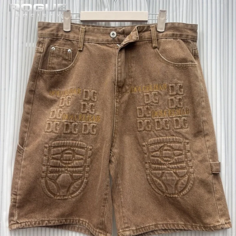 Vintage Brown Washed Denim Shorts Men Streetwear Embroidery Letter Loose Straight Jorts Hip Hop Knee Length Baggy Summer Pants
Vintage Brown Washed Denim Shorts Men Streetwear Embroidery Letter Loose Straight Jorts Hip Hop Knee Length Baggy Summer Pants