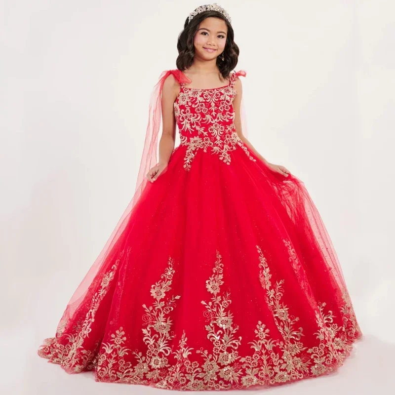 Tulle Red Gold Flory Appliques With Bow Shoulder Sleeveless For WeddingBirthday Party Banquet Princess Gown Flower Girl Dresses
Tulle Red Gold Flory Appliques With Bow Shoulder Sleeveless For WeddingBirthday Party Banquet Princess Gown Flower Girl Dresses