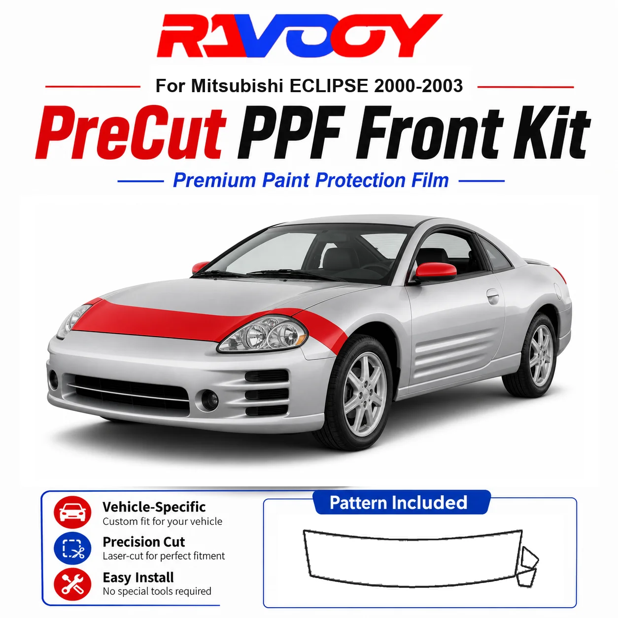 8.5mil TPU Precut PPF Kit For Mitsubishi ECLIPSE 2000-2003 - Hood, Fenders & Mirror Set - Self-Healing Clear Bra Film
8.5mil TPU Precut PPF Kit For Mitsubishi ECLIPSE 2000-2003 - Hood, Fenders & Mirror Set - Self-Healing Clear Bra Film