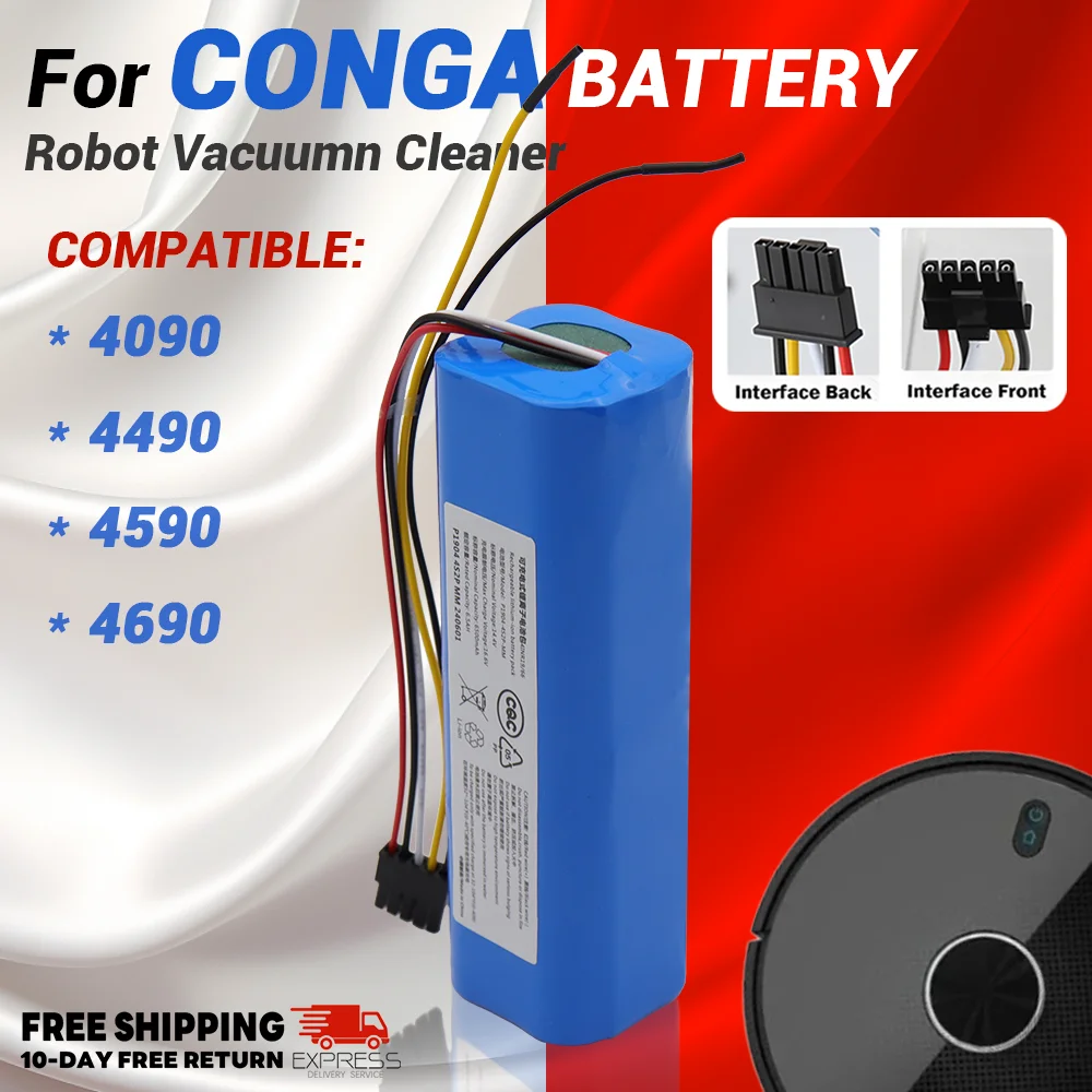 100% New 14.4V 9800mAh Li-ion Battery for CECOTEC CONGA 4090 4490 4690 4590 Robot Vacuum Cleaner 14.4V 18650 4S2P Battery Packs
100% New 14.4V 9800mAh Li-ion Battery for CECOTEC CONGA 4090 4490 4690 4590 Robot Vacuum Cleaner 14.4V 18650 4S2P Battery Packs