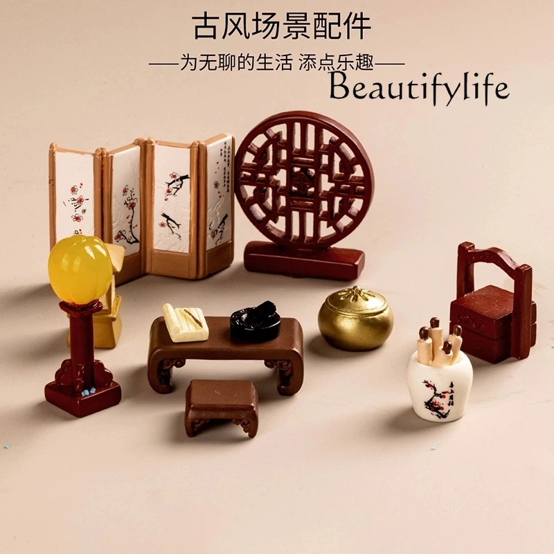 Simulation of Chinese antique nostalgic scenes, old objects, small ornaments, landscaping, exquisite and fashionable decoration
Simulation of Chinese antique nostalgic scenes, old objects, small ornaments, landscaping, exquisite and fashionable decoration