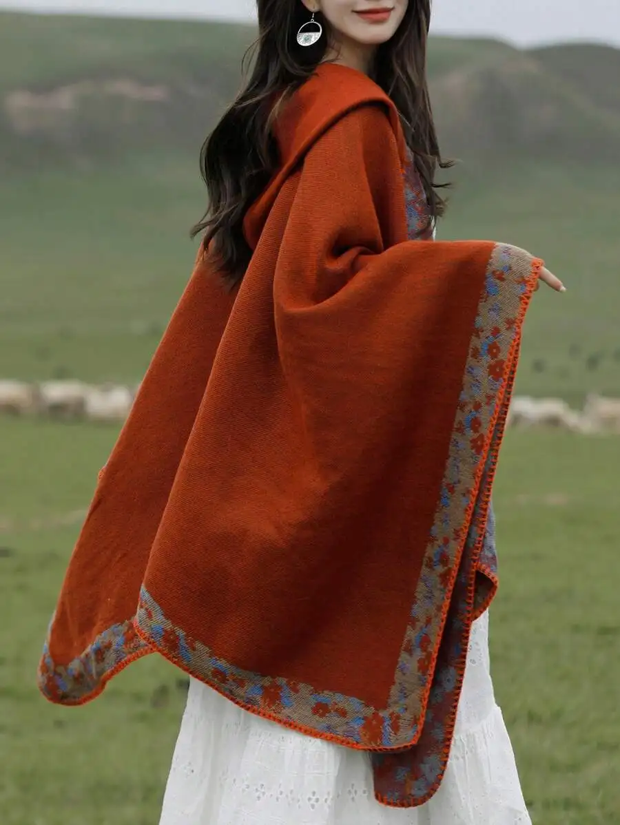 Womens Rust Orange Floral Border Shawl Wrap, Boho Style All Seasons Scarf For Photo Shooting
Womens Rust Orange Floral Border Shawl Wrap, Boho Style All Seasons Scarf For Photo Shooting