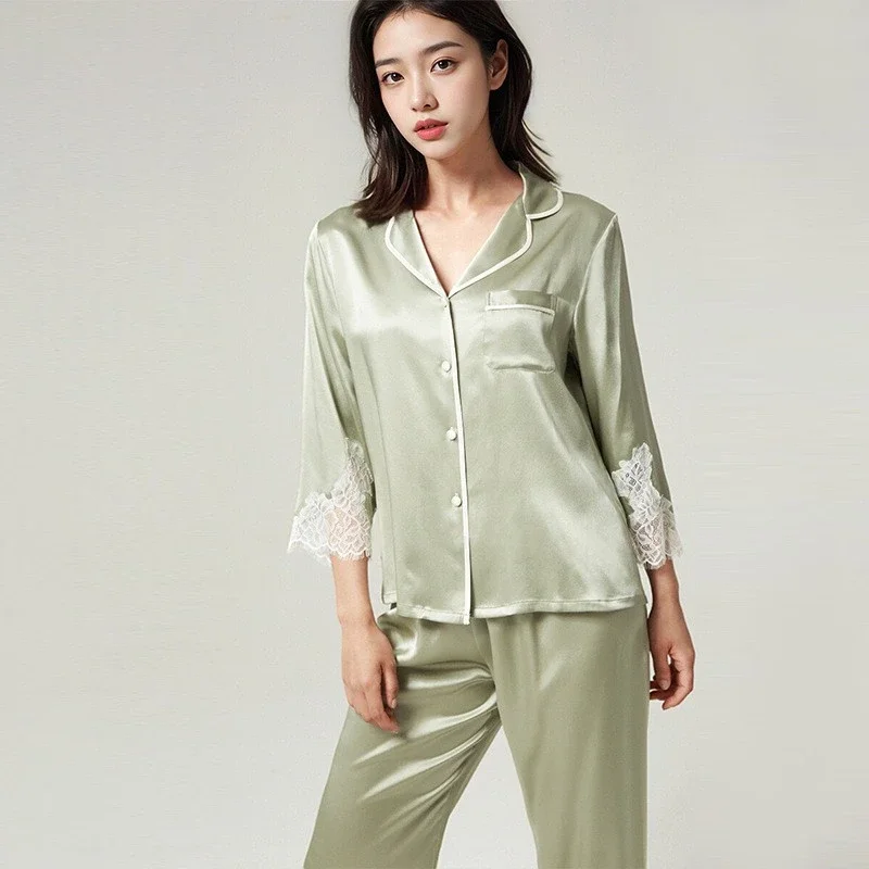 Soft 100% Mulberry Silk Sleepwear and Pyjamas Lounge Set 19MM Heavy Silk Pajamas Set for Women Lace Trim Sexy Nighty Nightwear
Soft 100% Mulberry Silk Sleepwear and Pyjamas Lounge Set 19MM Heavy Silk Pajamas Set for Women Lace Trim Sexy Nighty Nightwear