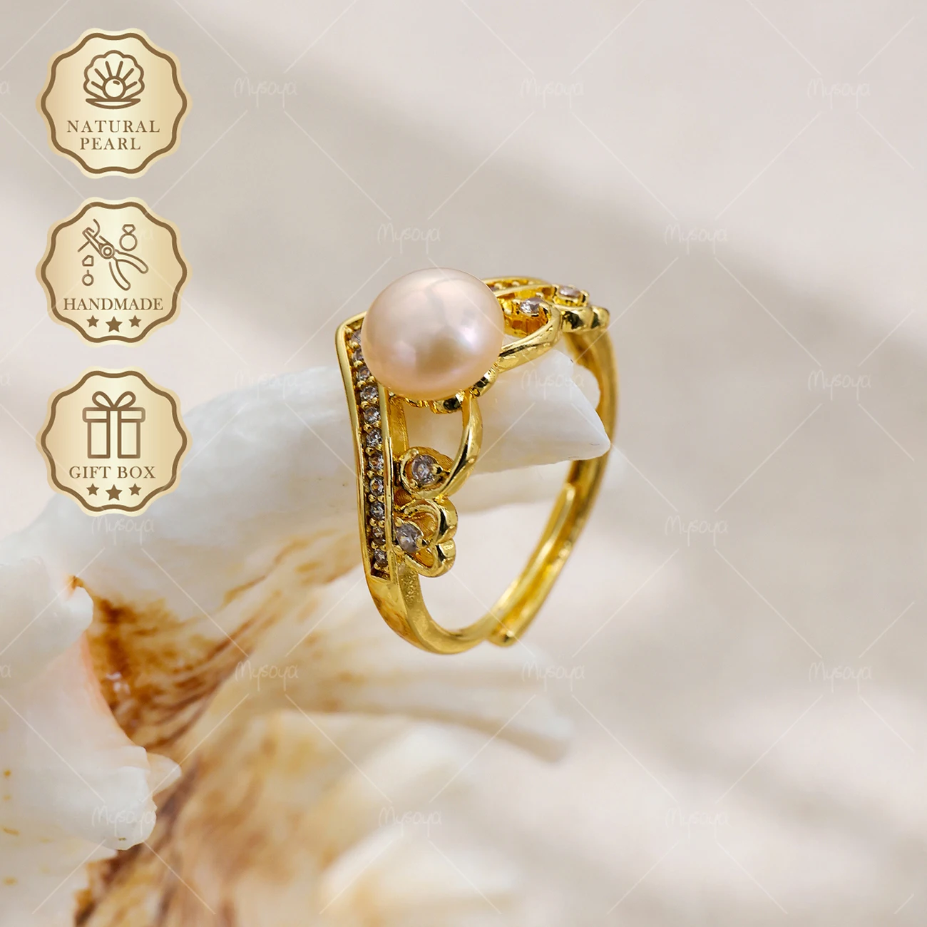 MYSOYA 7-8mm Freshwater Pearl Open Ring Gold Crown Ring, Birthday & Mother's Day Jewelry S405
MYSOYA 7-8mm Freshwater Pearl Open Ring Gold Crown Ring, Birthday & Mother's Day Jewelry S405
