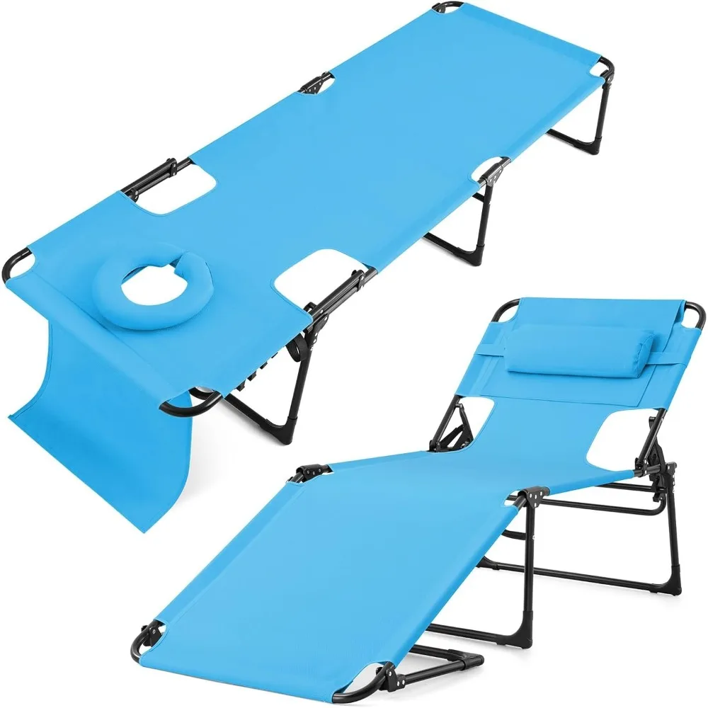 Chaise Lounge Beach Outdoor Chair with Face Hole, Upgraded Portable Easy2Carry 5-Position Folding Tanning Recliner for Outside
Chaise Lounge Beach Outdoor Chair with Face Hole, Upgraded Portable Easy2Carry 5-Position Folding Tanning Recliner for Outside