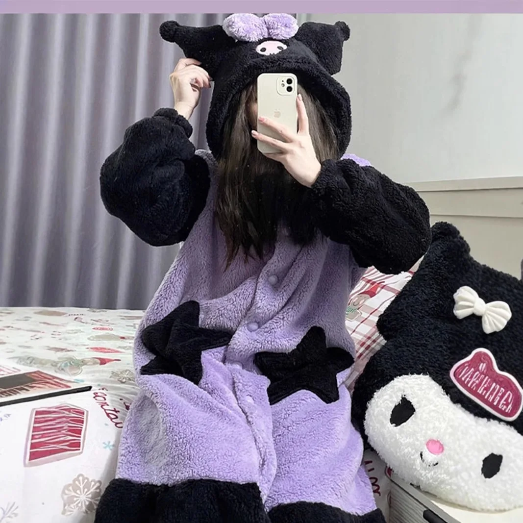 Kawaii Kuromi Women Plush Pajamas Set Sanrio Cinnamoroll Homewear Cartoon Winter Thickened Nightgown Long Robe Pants
Kawaii Kuromi Women Plush Pajamas Set Sanrio Cinnamoroll Homewear Cartoon Winter Thickened Nightgown Long Robe Pants