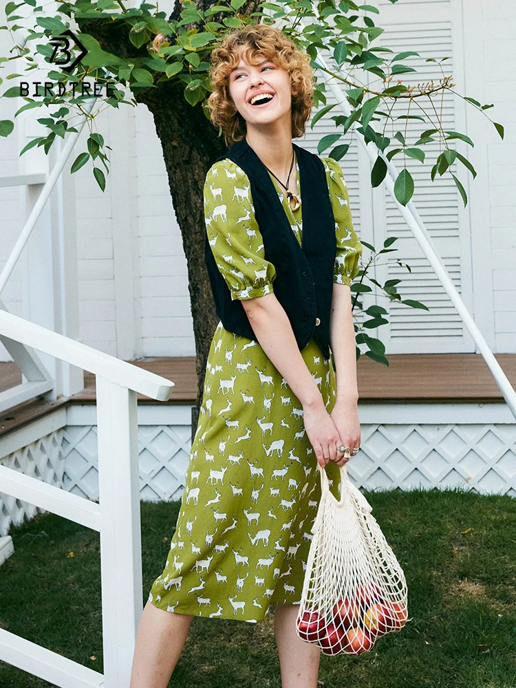 BirdTree, 14MM 100%Real Silk Patry Dress, Women Puff Sleeve V Neck Printed, Temperament Commute Dresses, 2024 Summer D42960QC
BirdTree, 14MM 100%Real Silk Patry Dress, Women Puff Sleeve V Neck Printed, Temperament Commute Dresses, 2024 Summer D42960QC