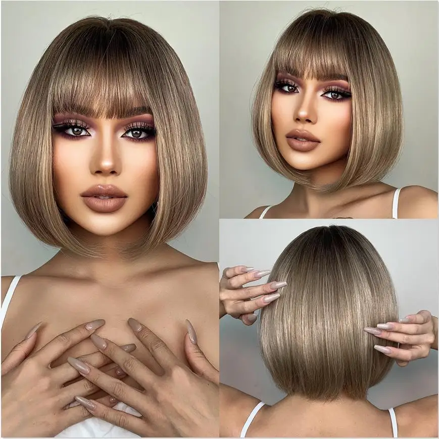 Fashion Short Bob Wig With Bangs Synthetic Wigs For Women Ombre Blonde With Brown Lolita Cosplay Party Natural Hair Perruque Bob
Fashion Short Bob Wig With Bangs Synthetic Wigs For Women Ombre Blonde With Brown Lolita Cosplay Party Natural Hair Perruque Bob