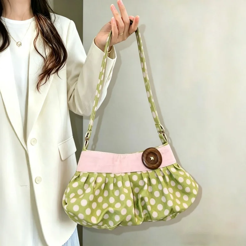 New Korean Vintage Polka Dot Crossbody Bag–Ruched Pleated Underarm Handbag with Wooden Button Cute Casual Shoulder Bag for Girls
New Korean Vintage Polka Dot Crossbody Bag–Ruched Pleated Underarm Handbag with Wooden Button Cute Casual Shoulder Bag for Girls