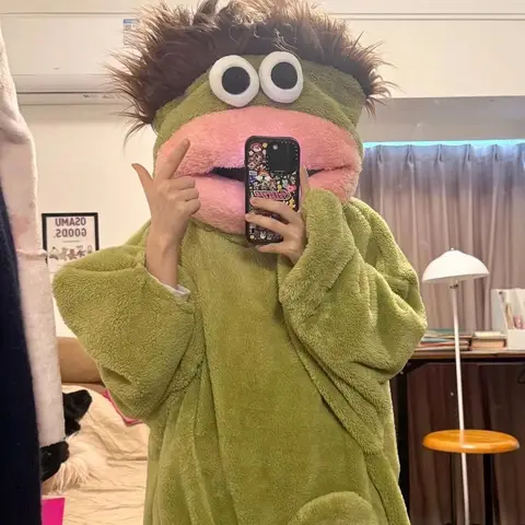 26 yeni uzun saçlı tazmanya şeytanı üzgün kurbağa tulum pijama erkek kadın sevimli karikatür soyut Loungewear gecelik pijama hediye