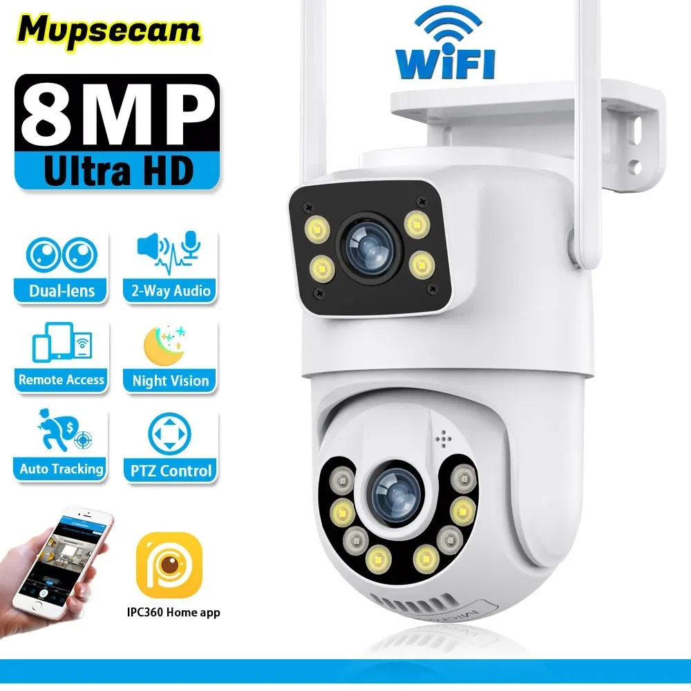 8MP Dual Lens WiFi Camera Outdoor Smart Home Wi-Fi Security Camera 4K Wireless HD Video Surveillance IP CCTV Motion Detection
8MP Dual Lens WiFi Camera Outdoor Smart Home Wi-Fi Security Camera 4K Wireless HD Video Surveillance IP CCTV Motion Detection