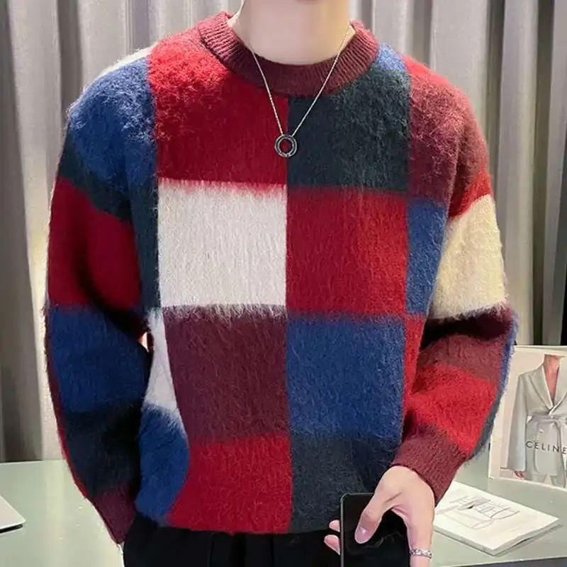 Plaid Contrasting Color Stitching Print Knitted Sweater Men Pull Homme O-Neck Pullover Korean Sweater Color Fall Winter Sweater
Plaid Contrasting Color Stitching Print Knitted Sweater Men Pull Homme O-Neck Pullover Korean Sweater Color Fall Winter Sweater