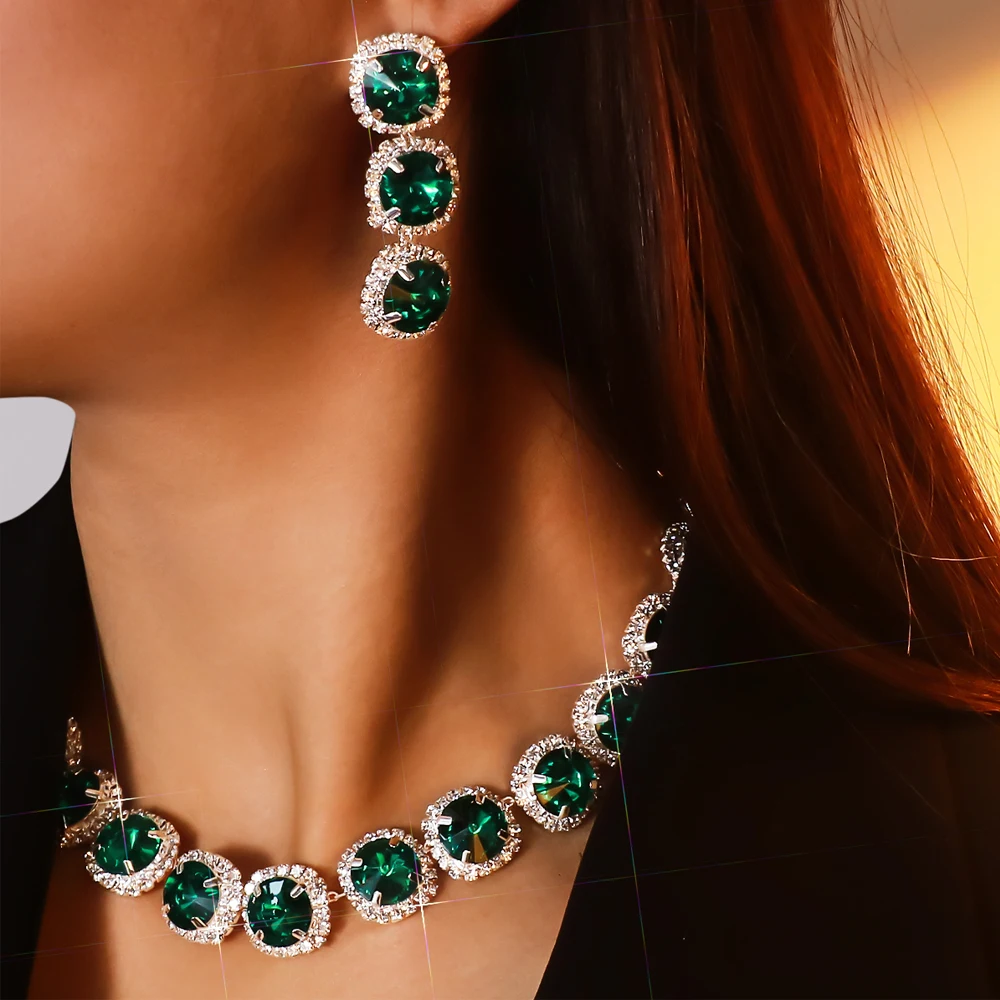 Stonefans Elegent Green Zircon Pendant Necklace And Earrings for Woman Party Gift Luxury sparkly Jewelry Set Wedding Accessories
Stonefans Elegent Green Zircon Pendant Necklace And Earrings for Woman Party Gift Luxury sparkly Jewelry Set Wedding Accessories