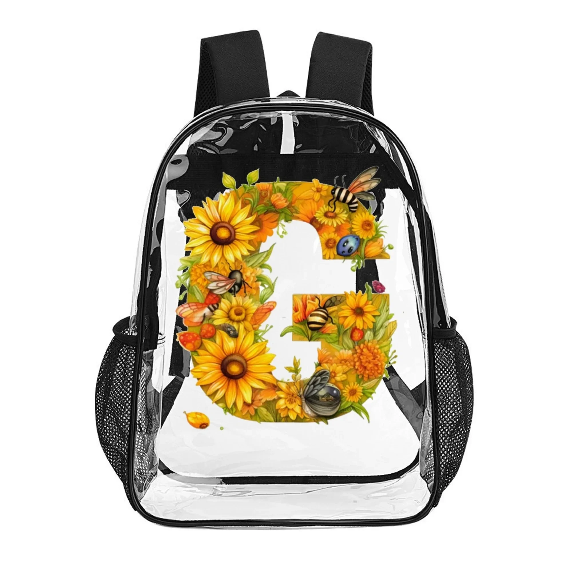 16 inch PVC Clear Backpack, Transparent School Bag with Sunflower Bee & Letter G Pattern,Gift for Back to School, Daily,Birthday
16 inch PVC Clear Backpack, Transparent School Bag with Sunflower Bee & Letter G Pattern,Gift for Back to School, Daily,Birthday