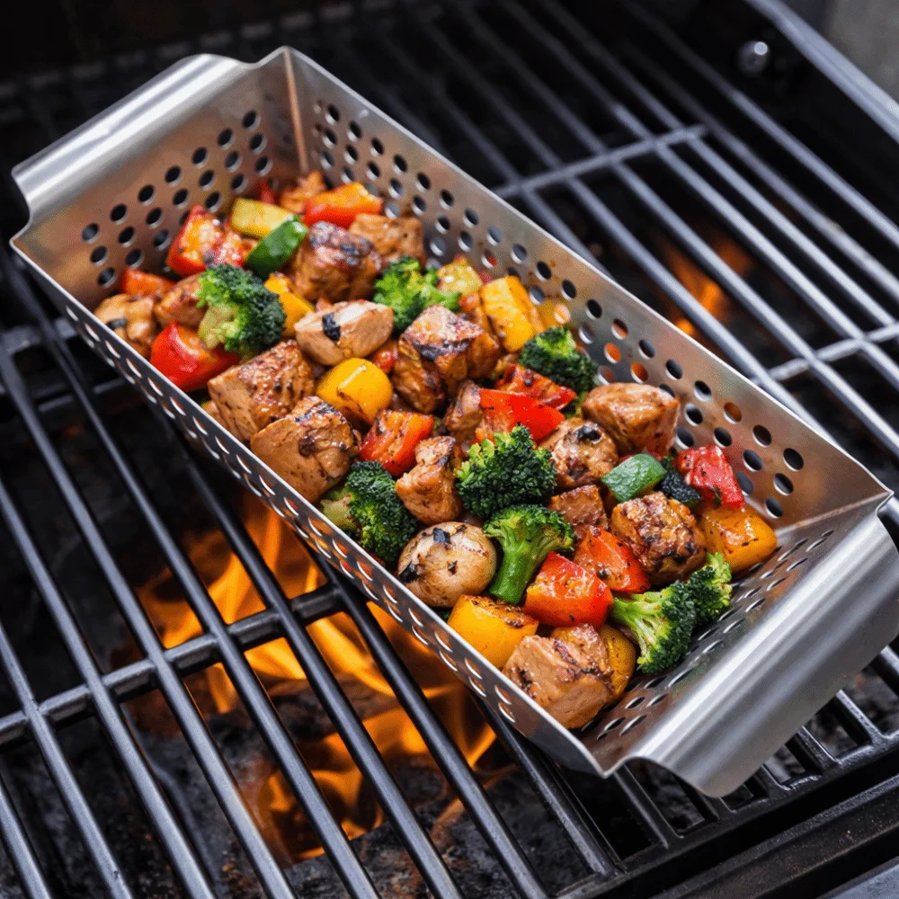 Stainless Steel Vegetable Grill Basket Double Handle Leakage Hole Design Grilling Plate Rectangular Reusable
Stainless Steel Vegetable Grill Basket Double Handle Leakage Hole Design Grilling Plate Rectangular Reusable