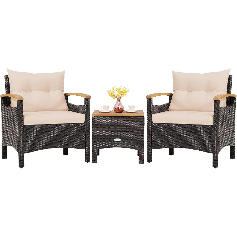 3Piece Outdoor Patio Furniture Set with Rattan Sofa Coffee Table Removable Cushions Cozy Acacia Wood Armrests for Backyard Pool
3Piece Outdoor Patio Furniture Set with Rattan Sofa Coffee Table Removable Cushions Cozy Acacia Wood Armrests for Backyard Pool