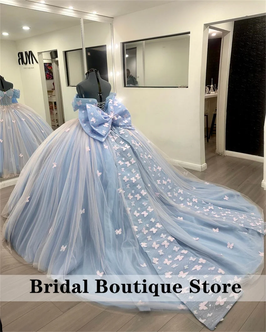 Blue Beaded Ball Gown Quinceanera Dresses 2025 Big Bow Appliques Sweet 16 Dress Vestidos De 15 Años Customized
Blue Beaded Ball Gown Quinceanera Dresses 2025 Big Bow Appliques Sweet 16 Dress Vestidos De 15 Años Customized