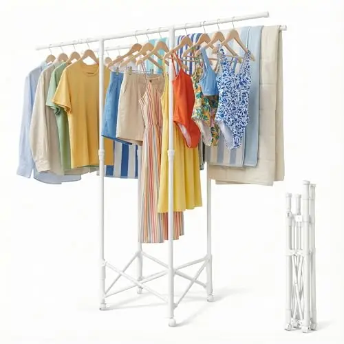 White Foldable Double-Bar Clothes Drying Rack, Adjustable 33.1–56.7 Inches, No Assembly, With Wheels For Indoor And Outdoor Use
White Foldable Double-Bar Clothes Drying Rack, Adjustable 33.1–56.7 Inches, No Assembly, With Wheels For Indoor And Outdoor Use