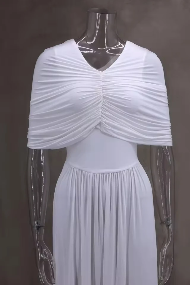 White Fold V-neck Elegant Long Dress Summer Sexy Half Sleeve Draped Party Dress for Women Holidays Evening Club Dress 2025
White Fold V-neck Elegant Long Dress Summer Sexy Half Sleeve Draped Party Dress for Women Holidays Evening Club Dress 2025