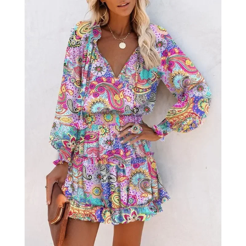 Plus Size Women Long Sleeved V-neck Fashion Printed Waist Cinching Dress Unique Design Showcasing Personal Charm
Plus Size Women Long Sleeved V-neck Fashion Printed Waist Cinching Dress Unique Design Showcasing Personal Charm