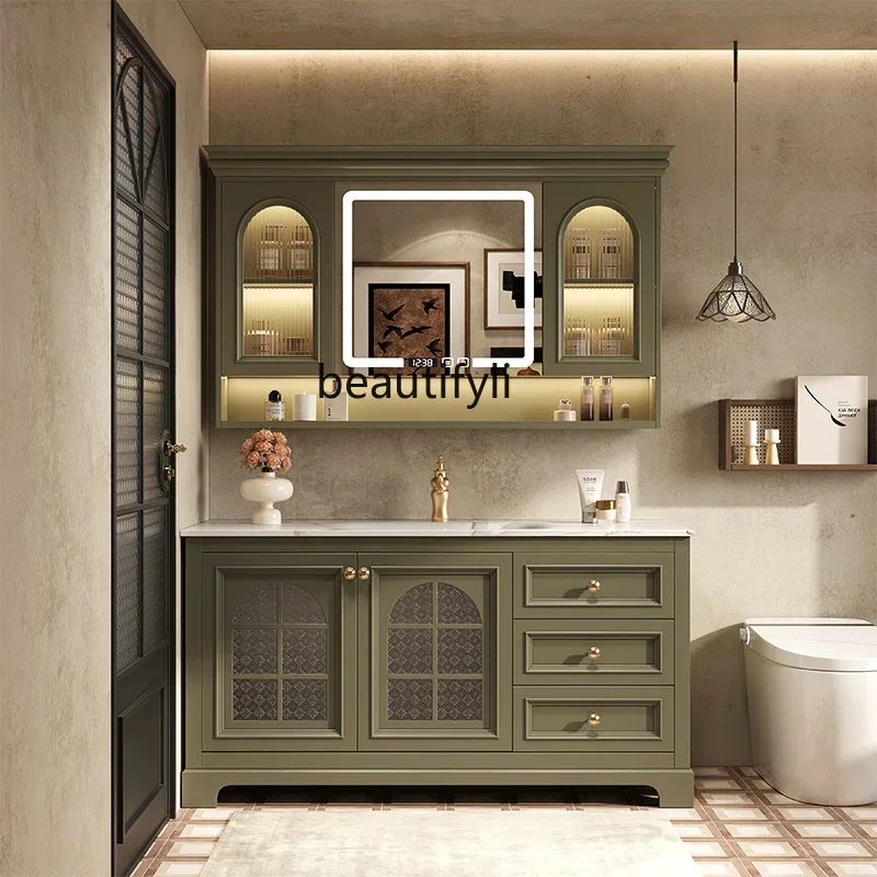 French retro floor-to-ceiling bathroom cabinet combination bathroom rock slab hot bending integrated basin washstand
French retro floor-to-ceiling bathroom cabinet combination bathroom rock slab hot bending integrated basin washstand