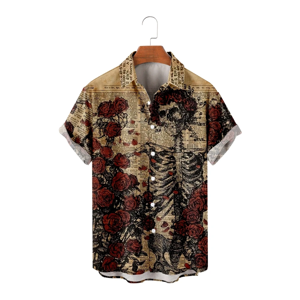 Casual Men's Shirts Skeleton Print and Rose Pattern Short Sleeve Summer Beach Vacation Shirt Breathable for Men and Women
Casual Men's Shirts Skeleton Print and Rose Pattern Short Sleeve Summer Beach Vacation Shirt Breathable for Men and Women