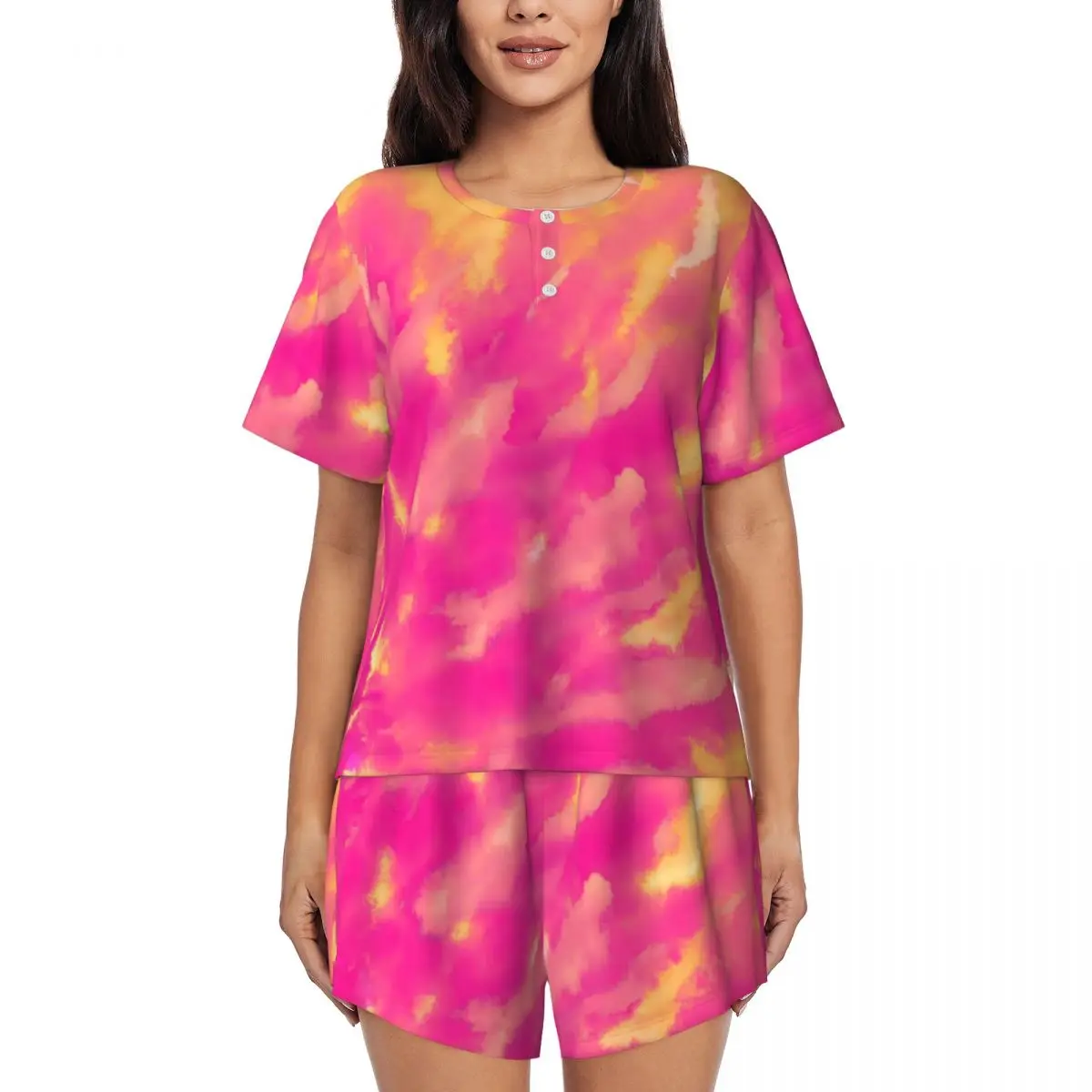 Пижамы со спиральным принтом Tie Dye, весенние комплекты из двух предметов розового и желтого цвета, милые пижамные комплекты, женский домашний костюм с коротким рукавом и круглым вырезом, эстетический дизайн
Пижамы со спиральным принтом Tie Dye, весенние комплекты из двух предметов розового и желтого цвета, милые пижамные комплекты, женский домашний костюм с коротким рукавом и круглым вырезом, эстетический дизайн