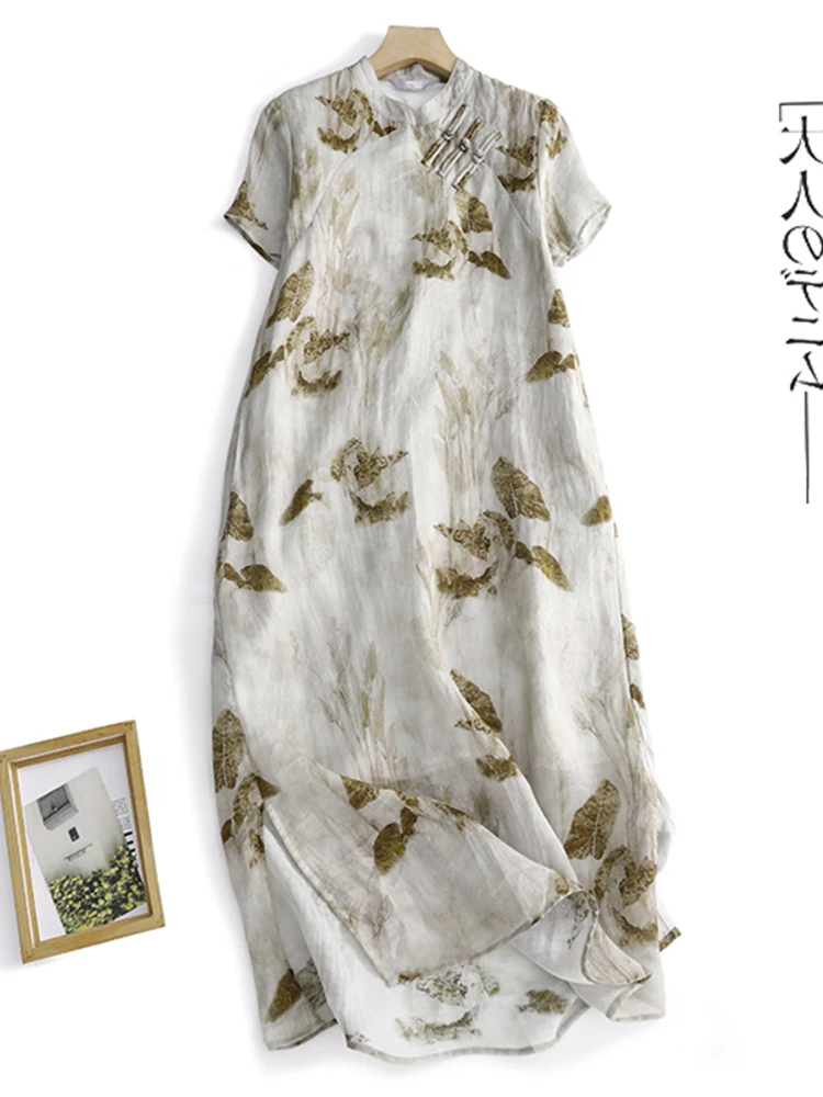 Китайское платье Ципао в стиле ретро с боковым разрезом и цветочным принтом, высоким воротником, хлопково-льняным материалом для женщин...
Китайское платье Ципао в стиле ретро с боковым разрезом и цветочным принтом, высоким воротником, хлопково-льняным материалом для женщин...