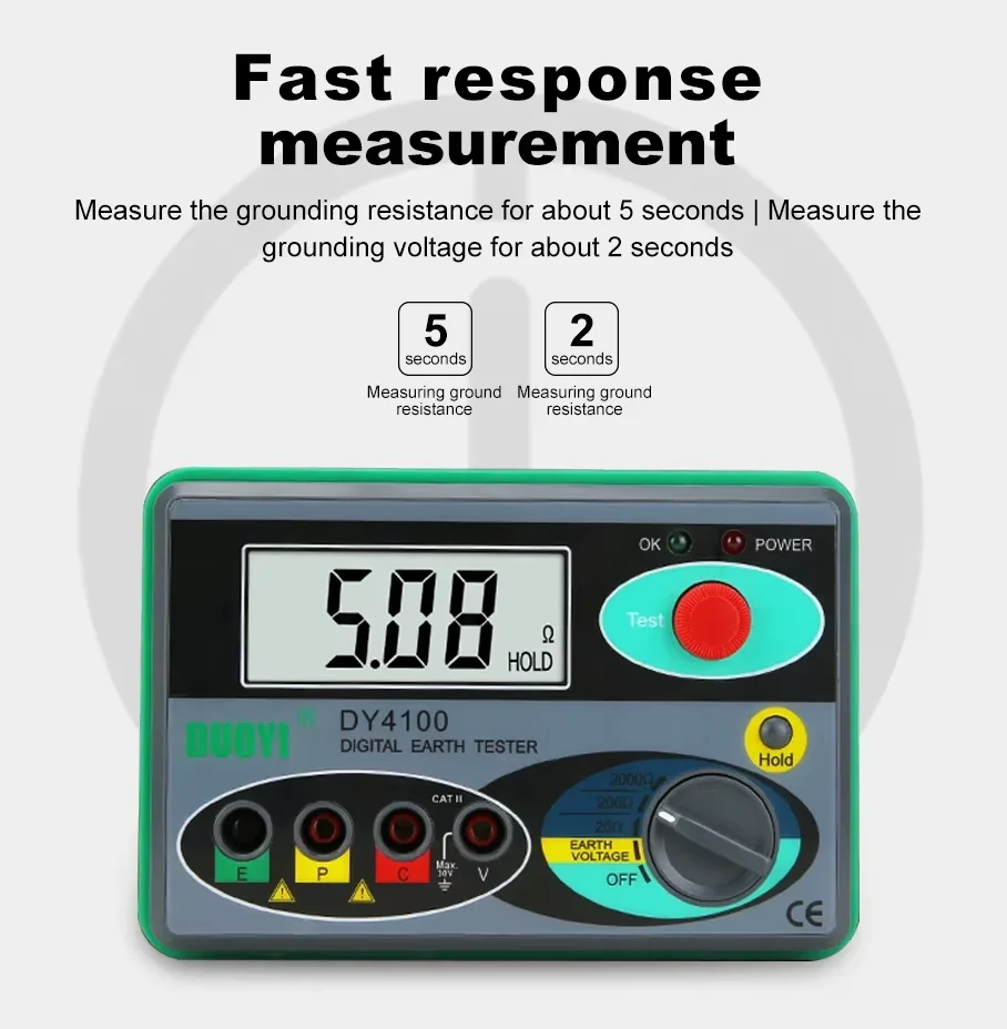 DY4100 Digital Display Earth Ground Tester Megohmmeter 0-2000 ohm Meter Earth Resistance Tester Overload Protection AC Ground Voltage Meter with LCD Screen
DY4100 Digital Display Earth Ground Tester Megohmmeter 0-2000 ohm Meter Earth Resistance Tester Overload Protection AC Ground Voltage Meter with LCD Screen