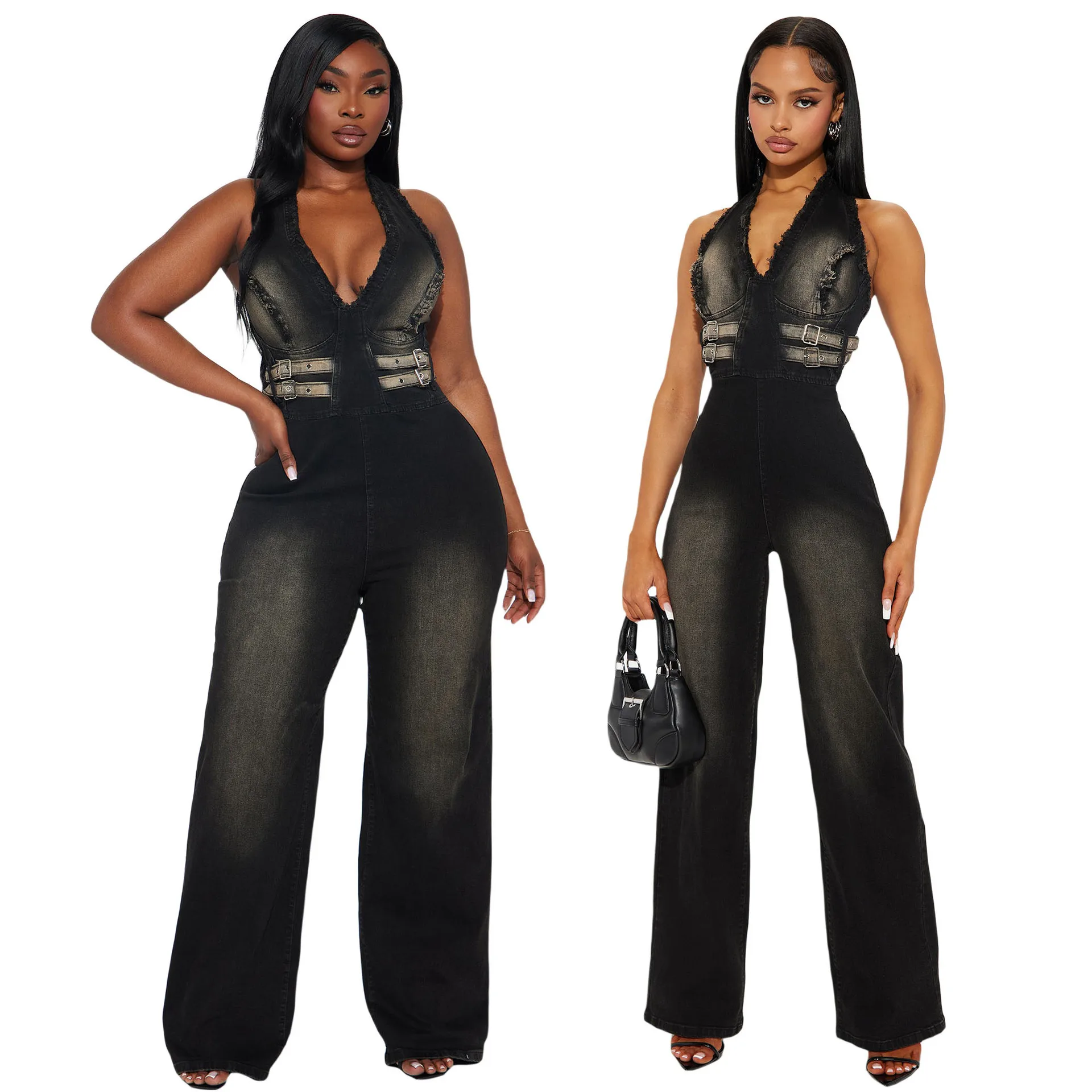 Slim Elastic Washing Jumpsuit Halter Neck Backless Ripped Demi Rompers Fashion Woman Jeans 2025 Summer Autumn Real Picture
Slim Elastic Washing Jumpsuit Halter Neck Backless Ripped Demi Rompers Fashion Woman Jeans 2025 Summer Autumn Real Picture