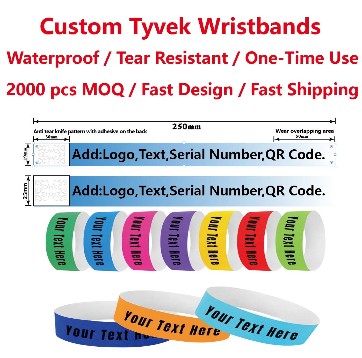 2000Pcs Custom Printed Tyvek Wristbands Waterproof Disposable Bracelets for Events Party Festival Concert Club
2000Pcs Custom Printed Tyvek Wristbands Waterproof Disposable Bracelets for Events Party Festival Concert Club