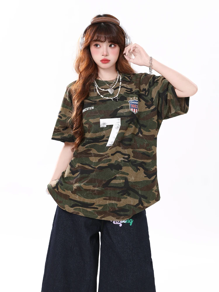 Футболка ENJOG в американском ретро-стиле с камуфляжным принтом и надписями, свободного кроя, унисекс, летняя, дизайнерская, для мужчин и женщин
Футболка ENJOG в американском ретро-стиле с камуфляжным принтом и надписями, свободного кроя, унисекс, летняя, дизайнерская, для мужчин и женщин