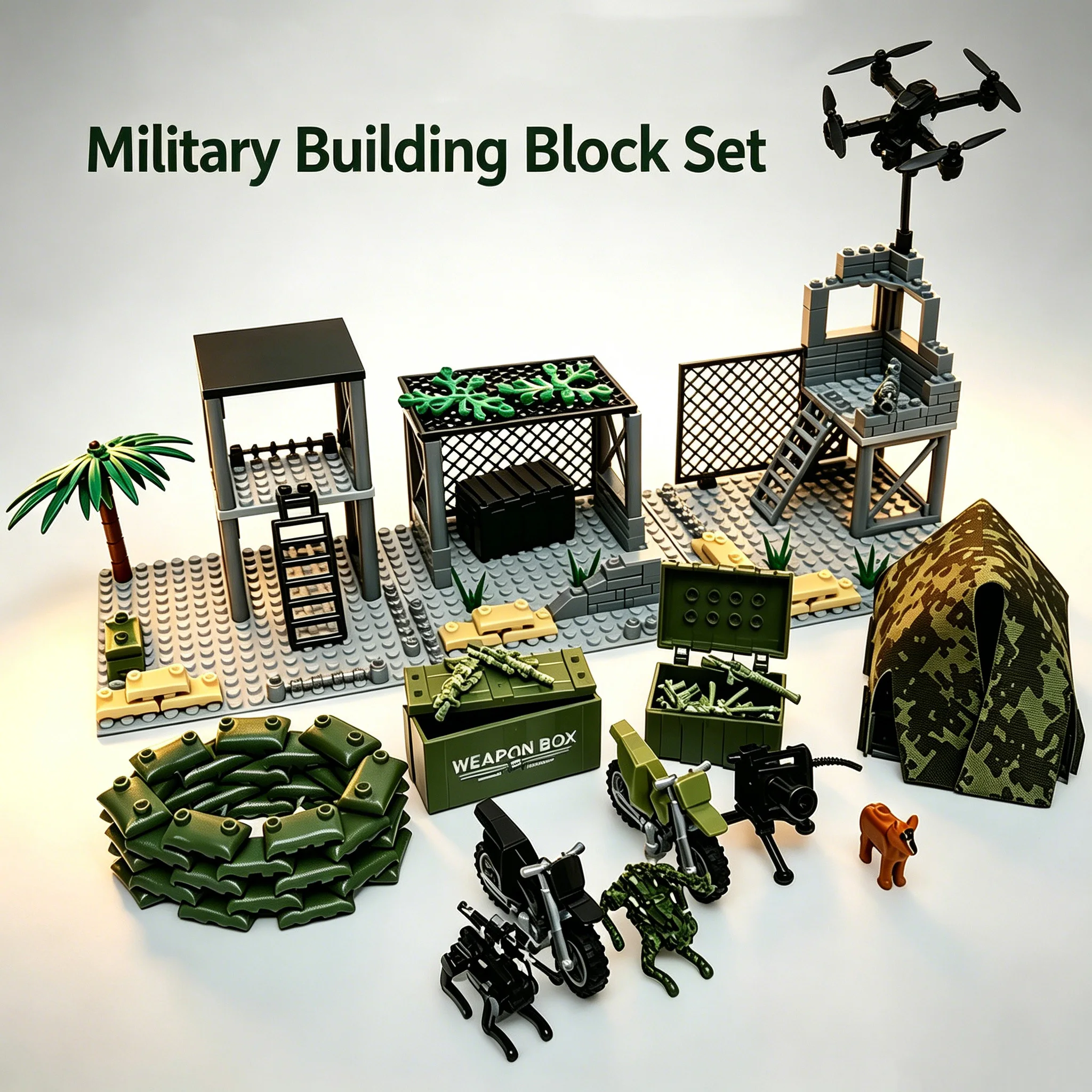 Military Building Blocks Set Modern Army Base Camp Tent Watchtower Depot Drone Hummer Vehicle Motorcycle Toy Boy Christmas Gift
Military Building Blocks Set Modern Army Base Camp Tent Watchtower Depot Drone Hummer Vehicle Motorcycle Toy Boy Christmas Gift