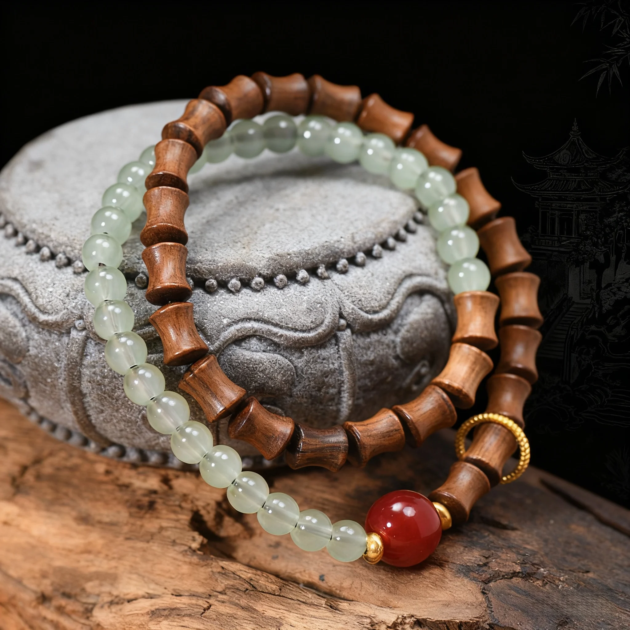 Black Rosewood & Amazonite Double-Strand Bamboo-Joint Bracelet with DIY Gold Moving Ring Pendant, Women's Buddhist Bead Gift
Black Rosewood & Amazonite Double-Strand Bamboo-Joint Bracelet with DIY Gold Moving Ring Pendant, Women's Buddhist Bead Gift