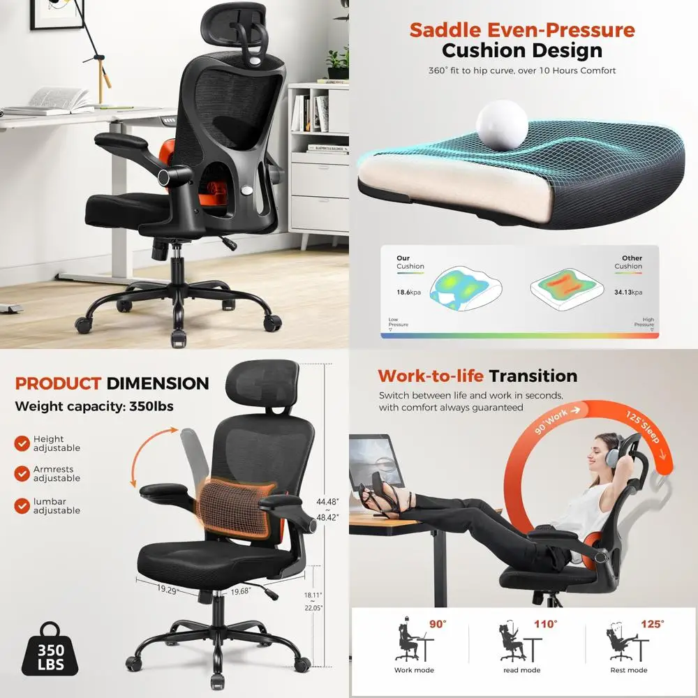 Ergonomic High Back Mesh Office Chair with 3D Lumbar Support and Flip-Up Armrests
Ergonomic High Back Mesh Office Chair with 3D Lumbar Support and Flip-Up Armrests