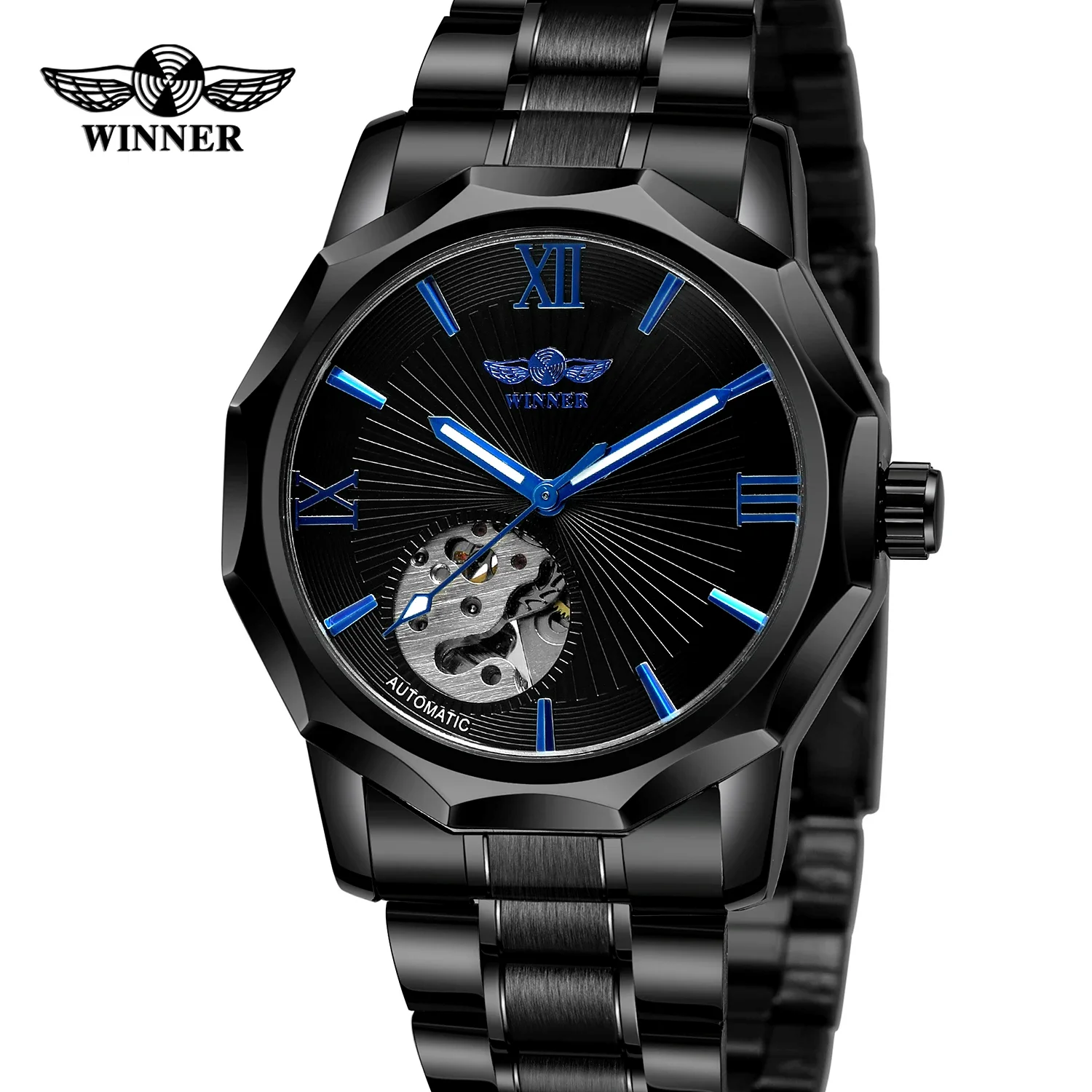Business men's wrist watch blue hands Roman numerals dial watch steel band one eye mechanical watch
Business men's wrist watch blue hands Roman numerals dial watch steel band one eye mechanical watch