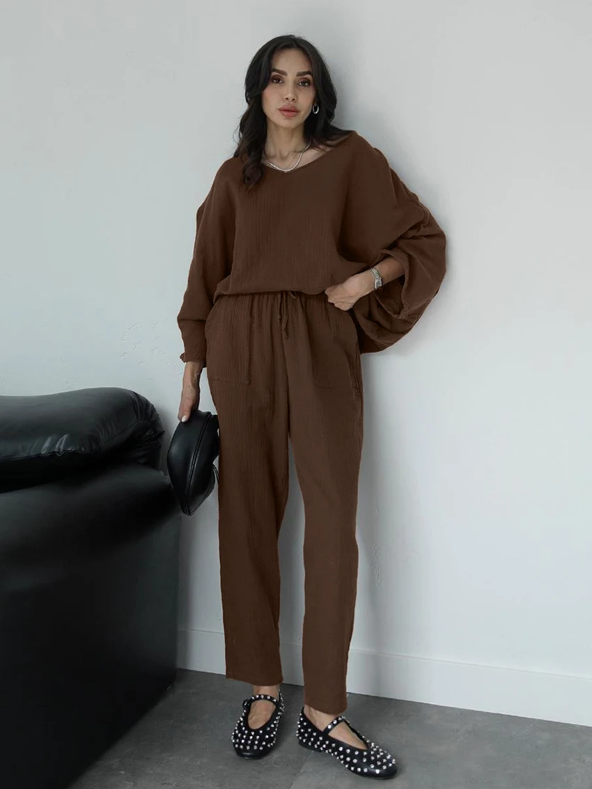 Marthaqiqi Cotton Loose Women Nightgowns Suit Long Sleeve Nightwear Sexy V-Neck Sleepwear Pants Casual Ladies Pajama 2 Piece Set
Marthaqiqi Cotton Loose Women Nightgowns Suit Long Sleeve Nightwear Sexy V-Neck Sleepwear Pants Casual Ladies Pajama 2 Piece Set