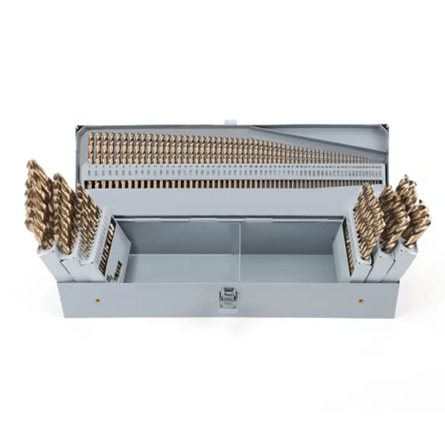 115 Pieces Cobalt Drill Bit Set, M35 High Speed Steel Twist Jobber Length Drill Bits for Stainl Steel Hard Metal and Cast Iron
115 Pieces Cobalt Drill Bit Set, M35 High Speed Steel Twist Jobber Length Drill Bits for Stainl Steel Hard Metal and Cast Iron