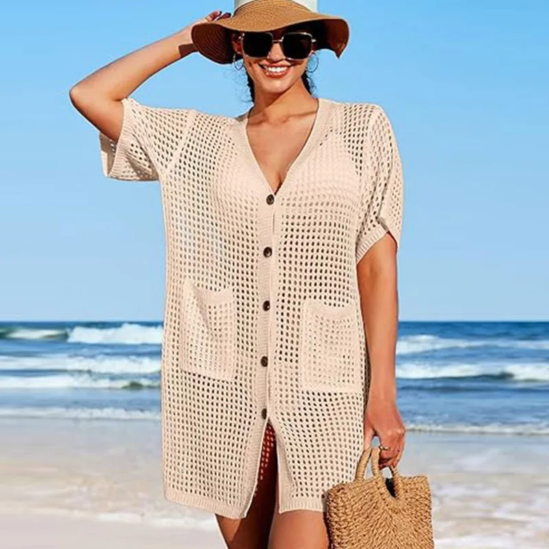 Boho Clothing Women Tunic Crochet Beach V Neck Short Sleeve Swim White Side Slit Women's Cover-ups
Boho Clothing Women Tunic Crochet Beach V Neck Short Sleeve Swim White Side Slit Women's Cover-ups