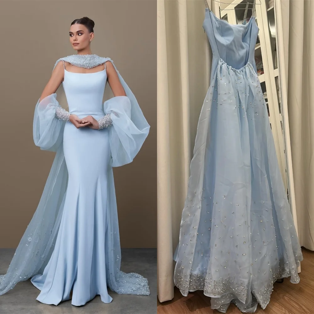 Customized Modern Blue Jersey Evening Dress Delicate Square Collar Spaghetti Straps Sleeveless Open Back Special Occasion Gowns
Customized Modern Blue Jersey Evening Dress Delicate Square Collar Spaghetti Straps Sleeveless Open Back Special Occasion Gowns