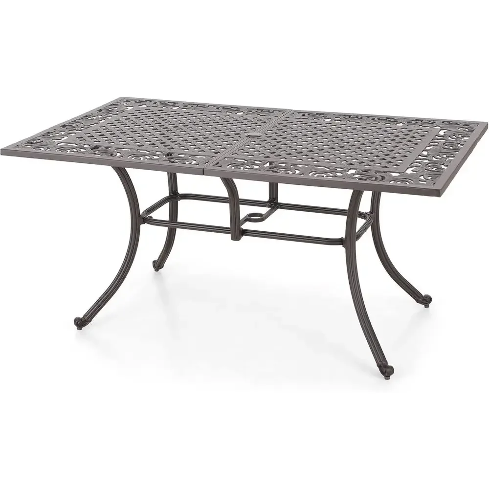 64" Outdoor Cast Table or 6, Brown Recular Metal Dining Table with Umbrella Hole, All Weather Retro Patio urniture or Outside De
64" Outdoor Cast Table or 6, Brown Recular Metal Dining Table with Umbrella Hole, All Weather Retro Patio urniture or Outside De