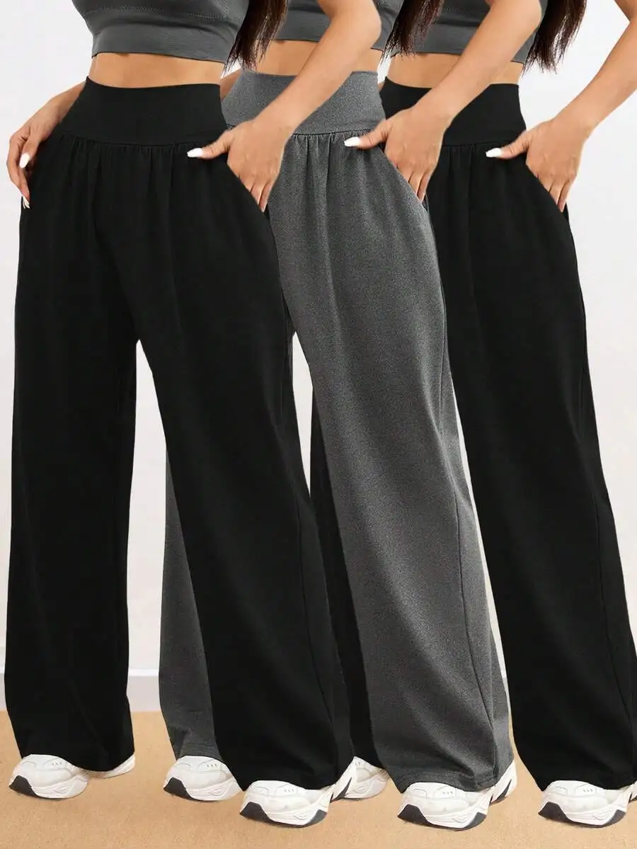 3pcs Women Loose Wide Leg Pants High Waist With Pockets Casual Sport Fitness Trousers
3pcs Women Loose Wide Leg Pants High Waist With Pockets Casual Sport Fitness Trousers