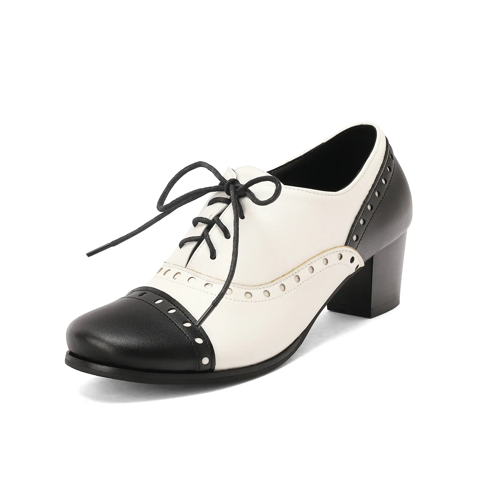 Women's Oxford Shoes Classic Black White Perforated Lace Up Block Heels Pumps Casual Comfy Business Work Footwear
Women's Oxford Shoes Classic Black White Perforated Lace Up Block Heels Pumps Casual Comfy Business Work Footwear