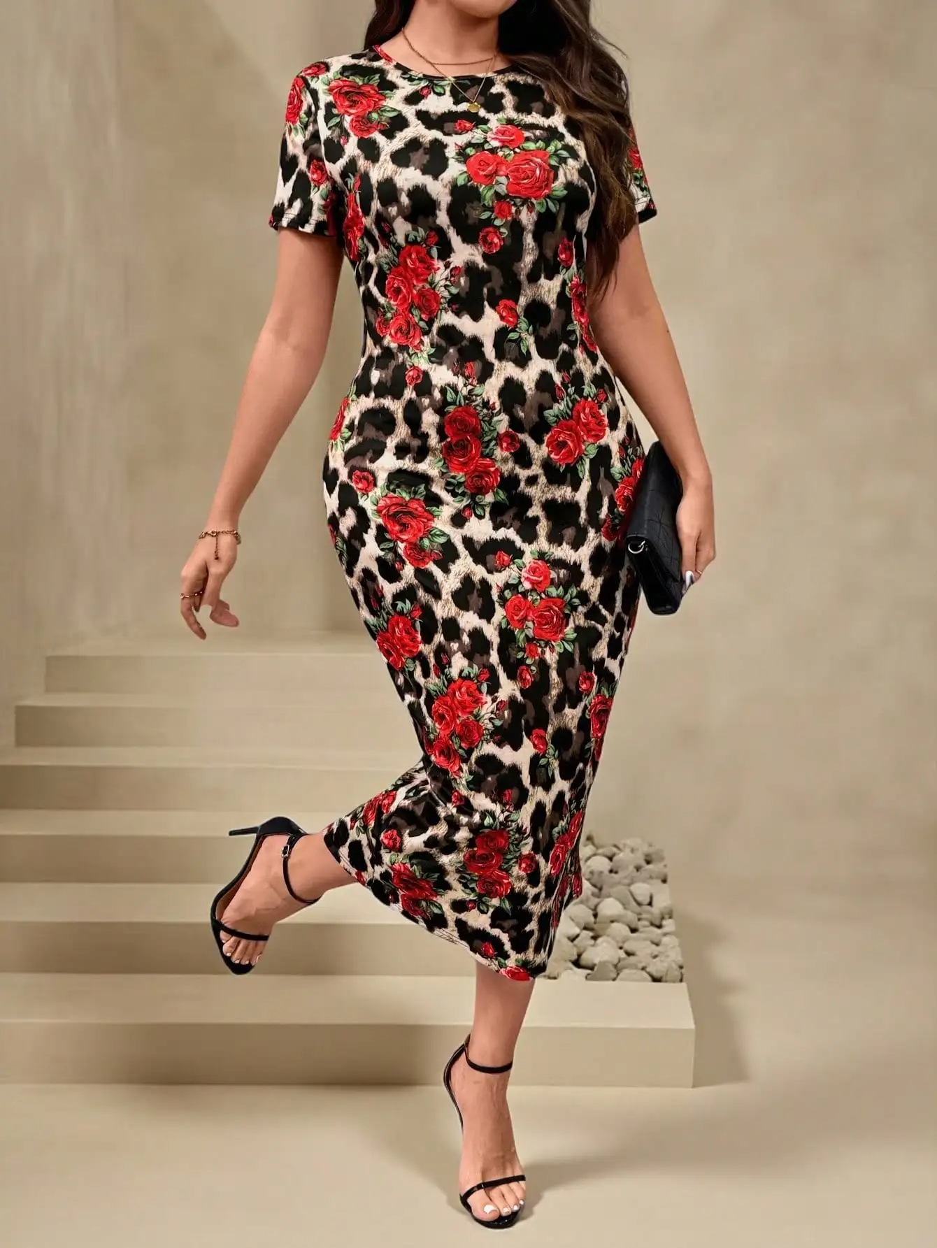 Women's Plus Size Leopard Print Rose Floral Midi Dress Summer Elegant
Women's Plus Size Leopard Print Rose Floral Midi Dress Summer Elegant