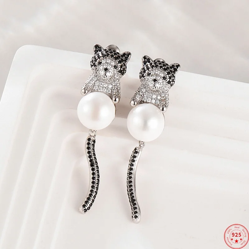 S925 Sterling Silver Charms Studs Earrings for Women New Fashion Cute Cat Pearls Micro Zircon Tassel Ear Studs Jewelry Wholesale
S925 Sterling Silver Charms Studs Earrings for Women New Fashion Cute Cat Pearls Micro Zircon Tassel Ear Studs Jewelry Wholesale