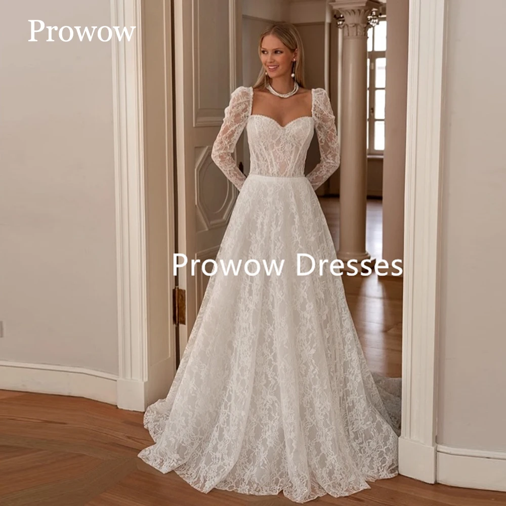 Prowow Exquisite Lace A Line Wedding Dresses Sweetheart Floor Length Bridal Gowns Zipper Back Robe de mariage Customized
Prowow Exquisite Lace A Line Wedding Dresses Sweetheart Floor Length Bridal Gowns Zipper Back Robe de mariage Customized