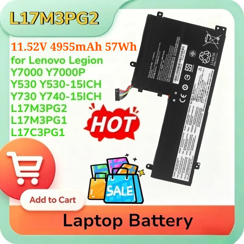 Аккумулятор для ноутбука L17M3PG2 11.52V 4955mAh 57Wh для Lenovo Legion Y7000 Y7000P Y530-15ICH Y730 Y740-15ICH L17M3PG2 L17M3PG1 L17C3PG1
Аккумулятор для ноутбука L17M3PG2 11.52V 4955mAh 57Wh для Lenovo Legion Y7000 Y7000P Y530-15ICH Y730 Y740-15ICH L17M3PG2 L17M3PG1 L17C3PG1