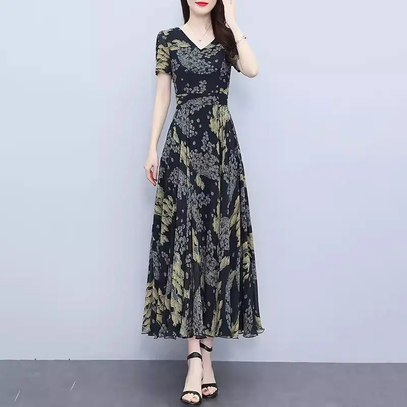 Short Sleeve Dress For Women's Summer Long 2024 Fashion New Chiffon Oversized Waist Slimming Floral Dress Female Vestidos K572
Short Sleeve Dress For Women's Summer Long 2024 Fashion New Chiffon Oversized Waist Slimming Floral Dress Female Vestidos K572